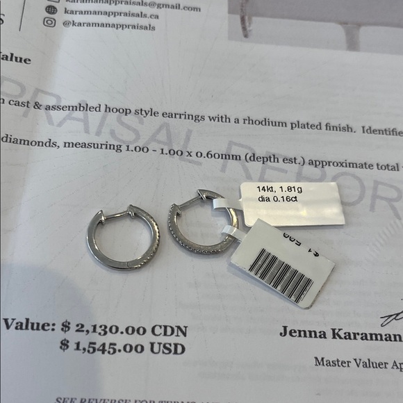 14k White Gold (1.87g) Natural Diamond (0.16ct) Huggie Earrings - Picture 5 of 7